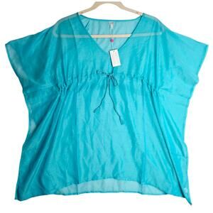 ECho Design NWT OneSize TURQUOISE blue Swimcover. Sheer. Delicate.‎ Sexy. Classy